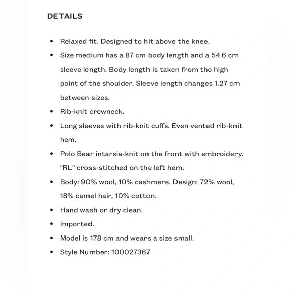 Polo Bear Crewneck Navy Sweater Dress. Size XS Brand New - Picture 13 of 13